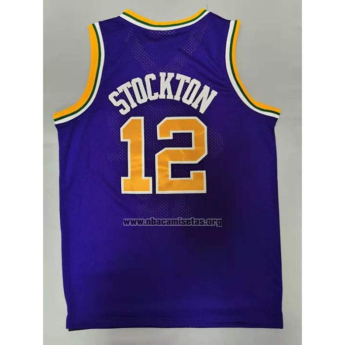Camiseta Utah Jazz John Stockton NO 12 Mitchell & Ness 1991-92  Violeta